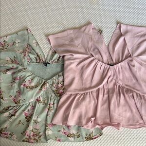 Express Floral Green and Pink Blouses